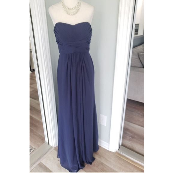 David's Bridal Navy Chiffon strapless dress 4 - Picture 3 of 5
